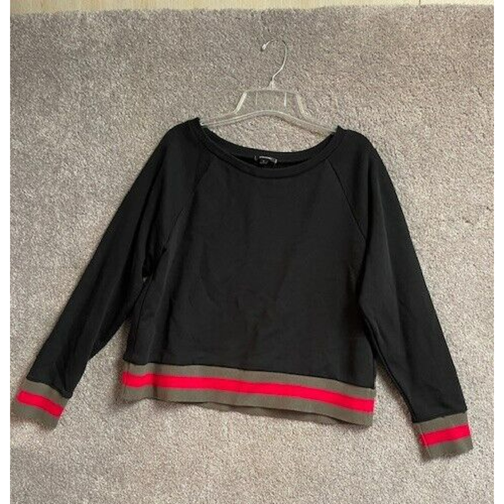 Stella & Dot Sweatshirt Womens Large Hot Pink Striped Cropped